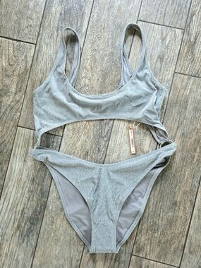 New Skims Shimmery Glitter Silver  Cutout Swimsuit Swim Sz 3x Plus Size Monokini